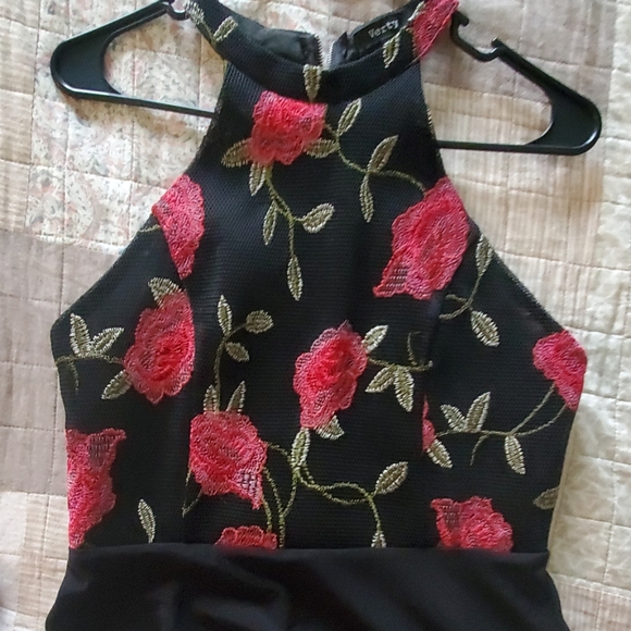 rose and black halter dress - Picture 3 of 4